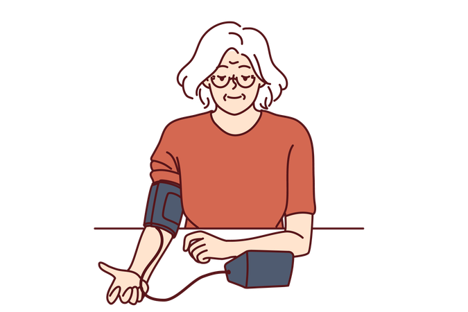 Elder woman is measuring blood pressure  Illustration