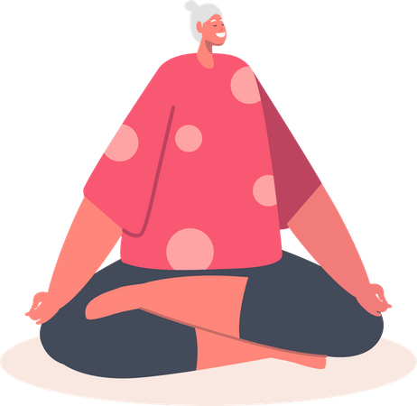 Elder woman meditating in lotus pose  イラスト