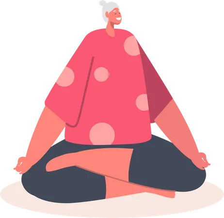 Elder woman meditating in lotus pose  イラスト