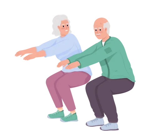 Elderly couple doing sit ups  Illustration