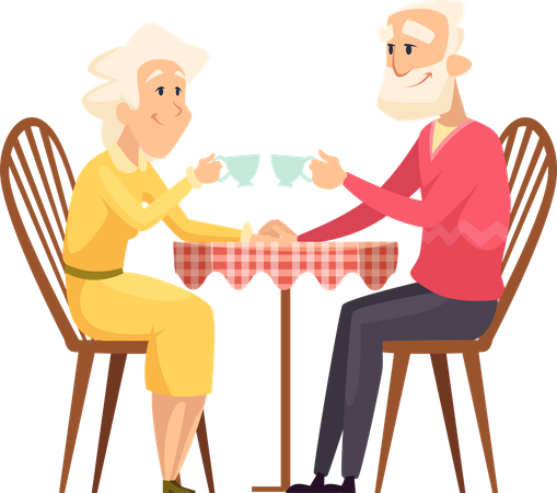 Elderly couple drinking coffee together  Illustration