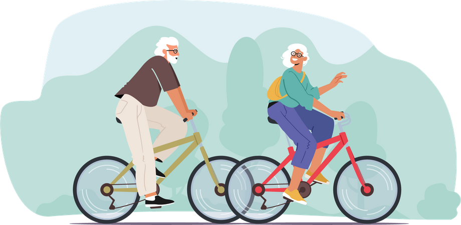 Elderly couple riding bicycle  Illustration