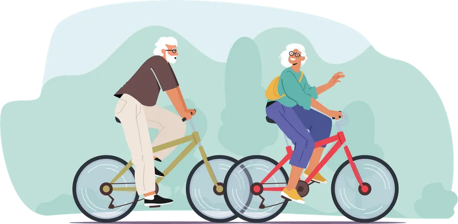 Elderly couple riding bicycle  Illustration