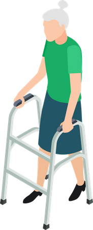 Elderly female with crutches  Illustration