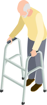 Elderly male with crutches  Illustration