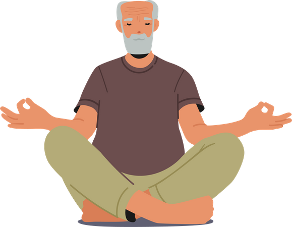 Elderly man doing meditation in Lotus Pose  Illustration