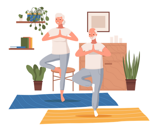 Elderly people doing yoga  Illustration