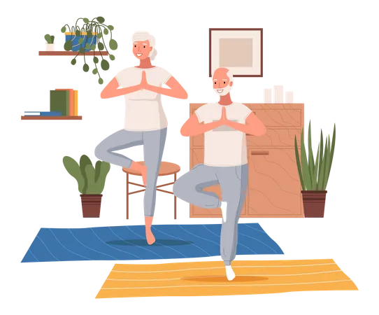 Elderly people doing yoga  Illustration