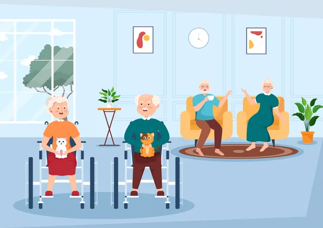 Elderly People On Wheelchair communicating  Illustration