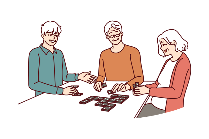 Elderly people play dominoes at nursing home  Illustration