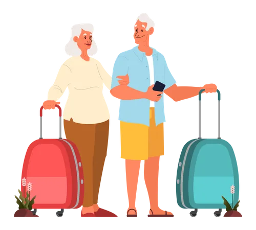 Elderly tourist with luggage and handbag  Illustration