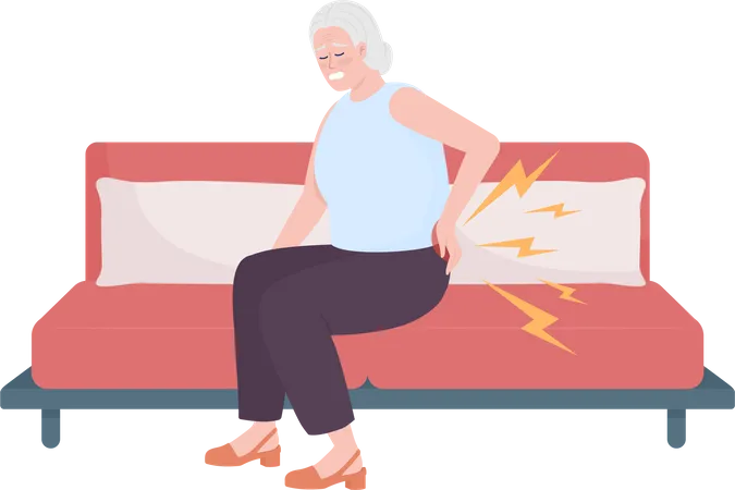 Elderly woman suffering from lower back pain  Illustration