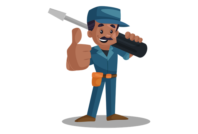 Electrician holding Screwdriver  Illustration