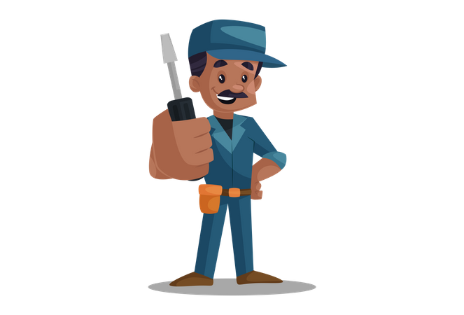 Electrician holding Screwdriver  Illustration