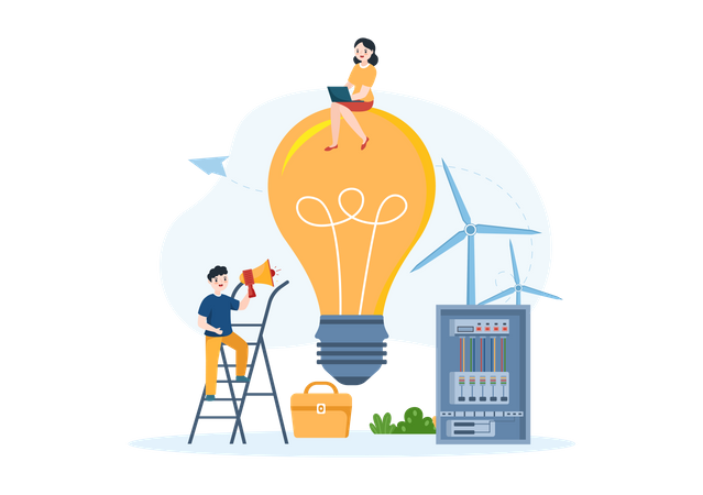 Electrician repairing bulb  Illustration