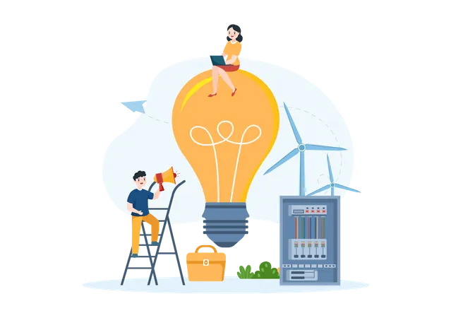 Electrician repairing bulb  Illustration