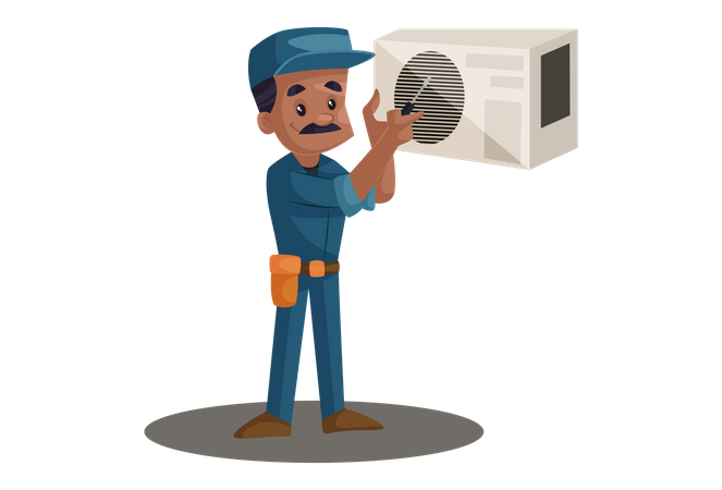 Electrician repairing Cooler with screwdriver  Illustration