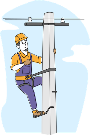 Electrician Worker with Tools and Equipment Climbing on Electric Transmission Tower for Maintenance  Illustration