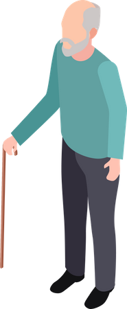 Elegant senior man with walking stick  Illustration