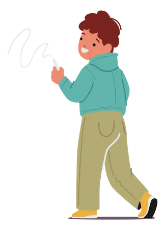 Elementary school boy writing  Illustration