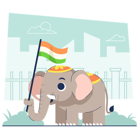 Éléphant tenant le drapeau indien  Illustration