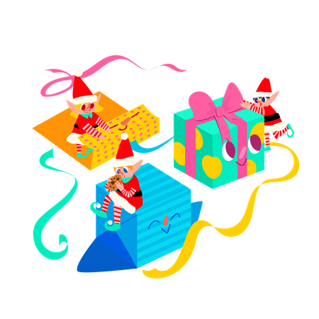 Elf with Christmas gifts  イラスト