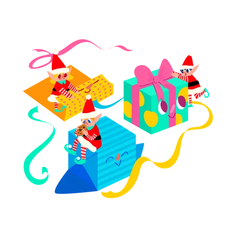 Elf with Christmas gifts  イラスト