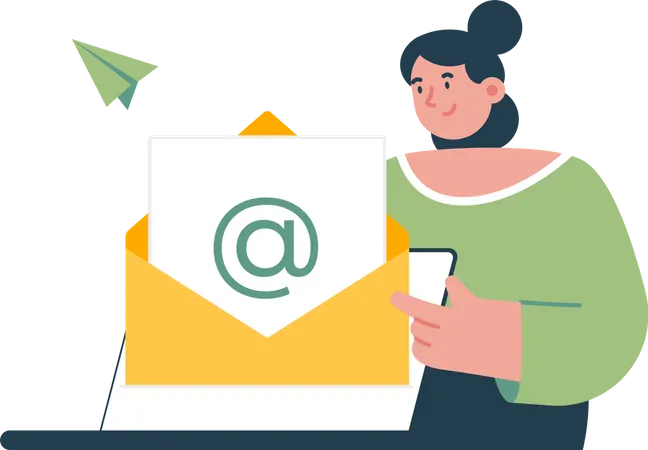 Emailing communication with young woman  Illustration