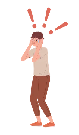 Emotional worried boy holding head in hands  Illustration