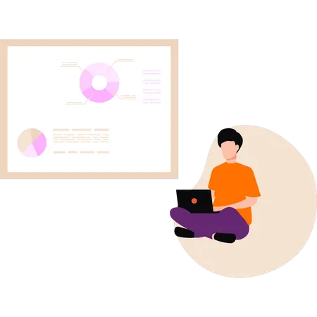 Employee is doing business analysis on laptop  Illustration