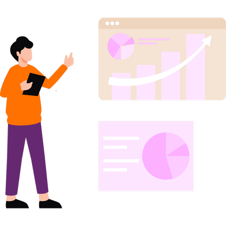 Employee is pointing on business graphs  Illustration