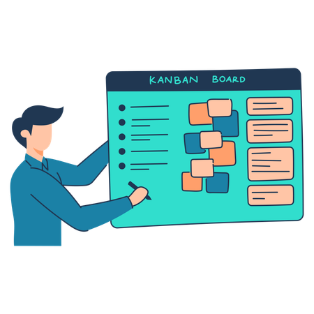 Employee is presenting on Kanban board  Illustration