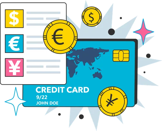 Employee pays credit card bills globally  Illustration