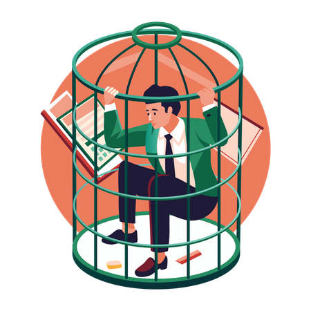 Employee trapped in cage  Illustration