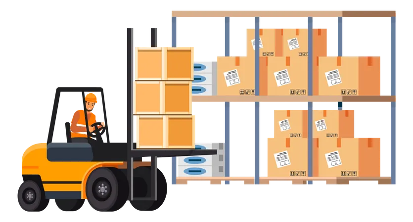 Employee using forklift for managing warehouse  Illustration