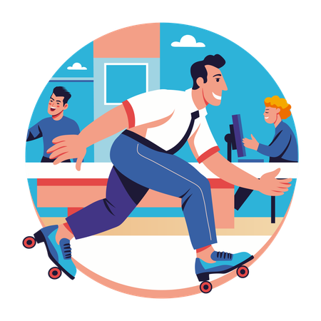 Employee wearing roller skate  Illustration