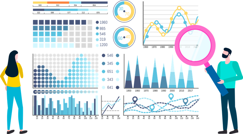 Employees achieving statistical information data  Illustration