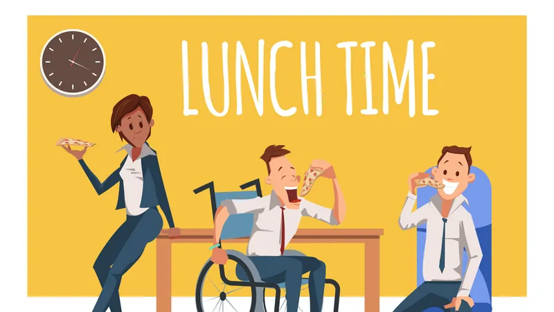 Employees enjoying pizza in lunch time  Illustration