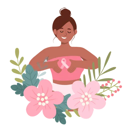 Empowered woman embracing breast cancer awareness  Illustration