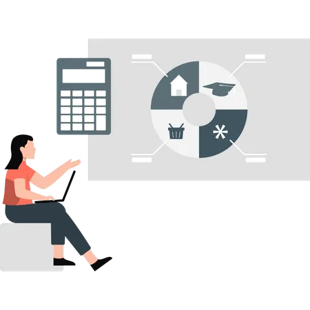 Mulher de negócios calculando dados de renda empresarial  Ilustração