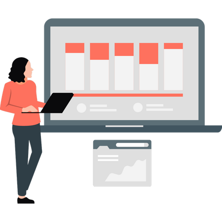 Mulher de negócios mostrando gráfico de negócios no laptop  Ilustração