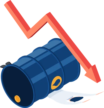 Empresario aplastado por un barril de petróleo con un gráfico que cae  Ilustración