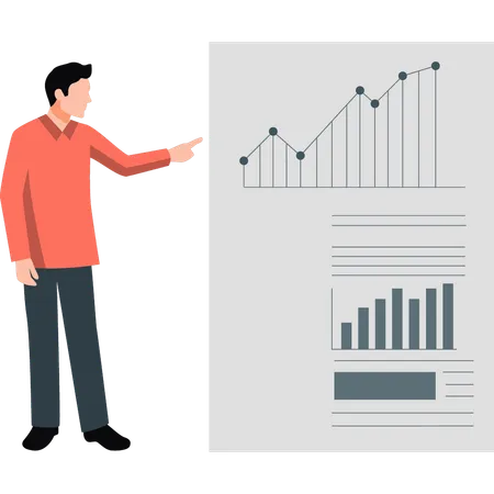 Empresário apontando para gráfico de linhas de negócios  Ilustração