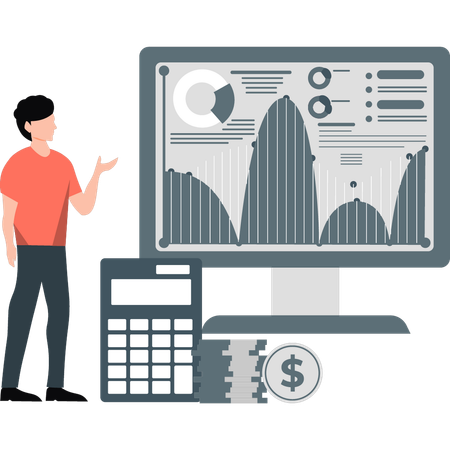 Empresário apontando para gráfico de linhas de negócios  Ilustração