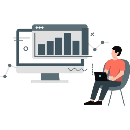 Empresário apontando gráfico de negócios na página da web  Ilustração