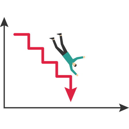 Empresário caindo de cima no gráfico  Ilustração