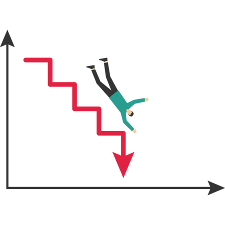 Empresário caindo de cima no gráfico  Ilustração