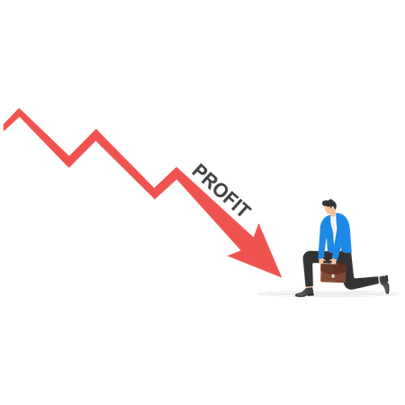 Empresário chocando a crise financeira financeira da seta vermelha  Ilustração