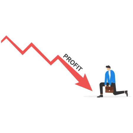 Empresário chocando a crise financeira financeira da seta vermelha  Ilustração