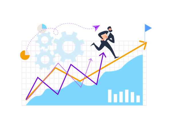 Empresário de terno correndo em direção ao sucesso  Ilustração